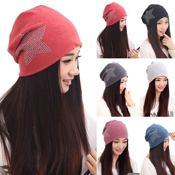 

fashion new women knit baggy beanie hat winter warm bronzing star fashion sleeve head cap, Blue;gray