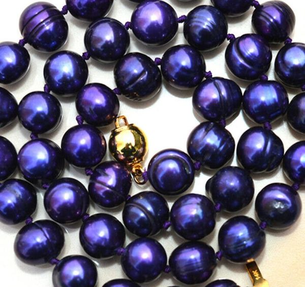 

new 9-10mm blue purple round freshwater cultured pearl necklace 18, Silver