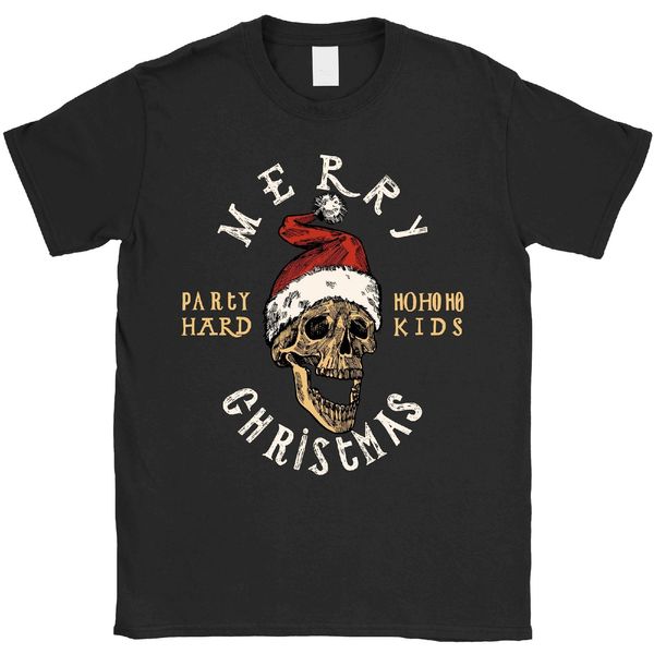 

с рождеством череп носить шляпу санта ho ho ho mens t-shirt