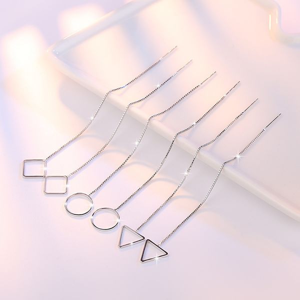 

dangle & chandelier elegant simple geometric hollow triangle round square long tassel earrings drop ear jewelry s-e456, Silver