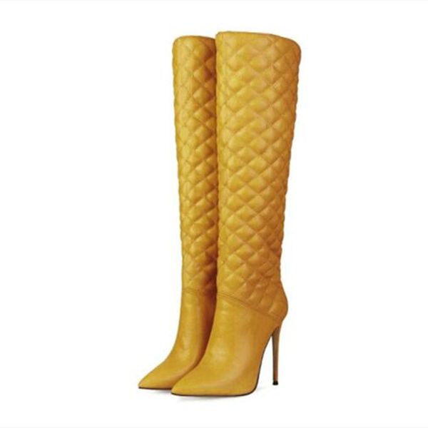 

shofoo shoes,beautiful women's boots, leather, about 12cm high heel boots, knee length women's large size boots, Black