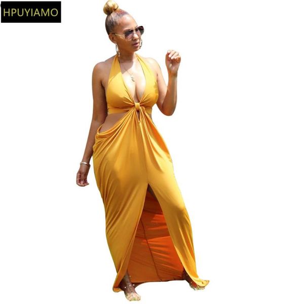 

hpuyiamo women halter v-neck open back split irregular maxi dress party club floor length beach long dresses vestidos, Black;gray