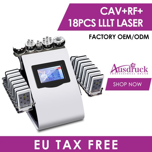 Nuovo 18 Pad Lipo Laser Macchina dimagrante Cavitazione ad ultrasuoni Radiofrequenza Vuoto RF Tripolare Multipolare Cura del viso Perdita di peso