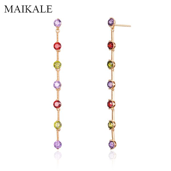 

maikale романтический круглый цирконий длинные серьги для женщин золото multicolor cz бисера кисточкой серьги партии ювелирных изделий для д, Silver