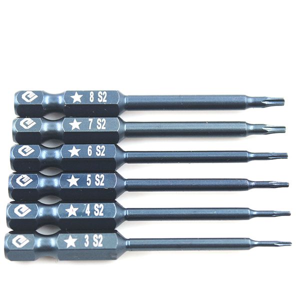 

6pcs/set 1/4" 65mm 5-point screwdriver bit set s2 steel magnetic electric drill screw-driver head power driver tools ts3-ts8