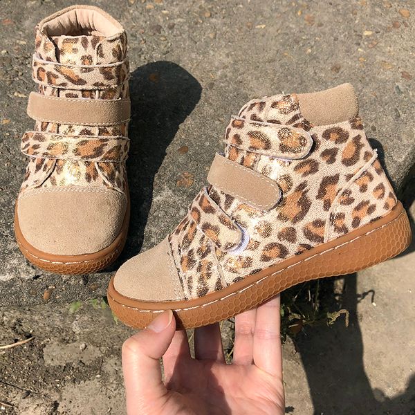 

pekny bosa children boots barefoot shoes kids leopard boots leather shoes for girls boys fashion sneakers size 25-35 for big kid, Black;grey