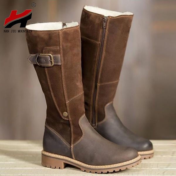 

nan jiu mountain knight boots winter boots flat women's pu stitching side zipper non-slip rubber sole sole plus size, Black