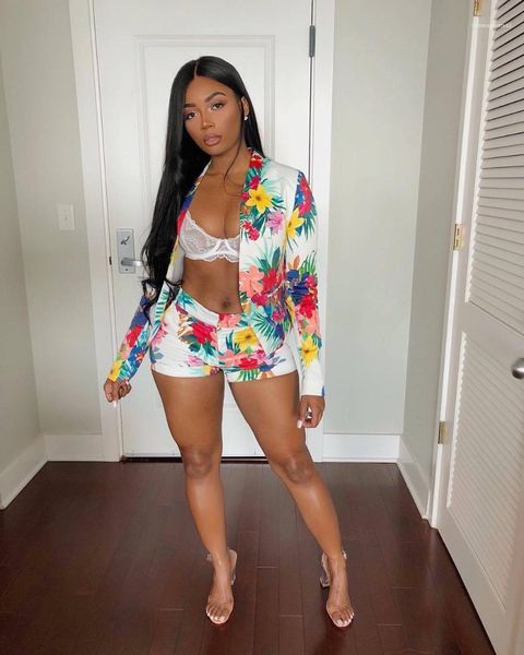 

womens floral designer suits short pencil pants with coat patchwork summer short sets womens clothing, White;black