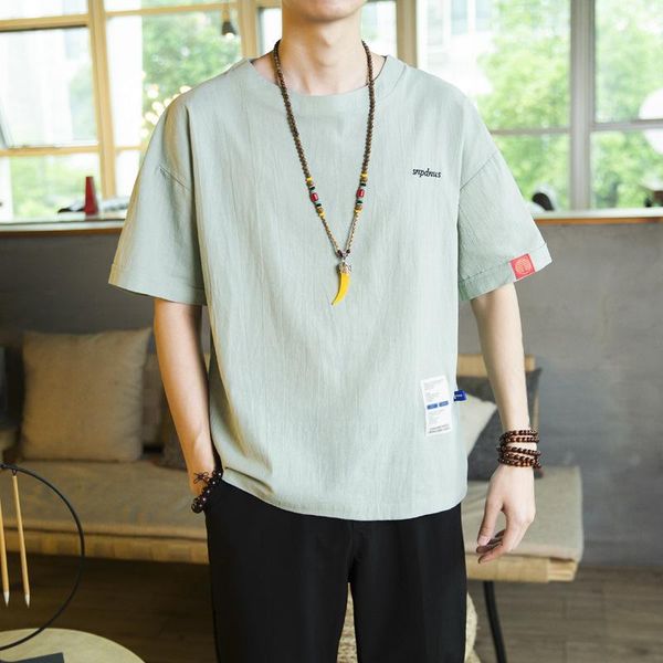 

2020 Summer New T Shirt Men Casual Loose Cotton Linen Breathable Harajuku T-shirt Japanese Streetwear Half Sleeve Top Tees M-5XL