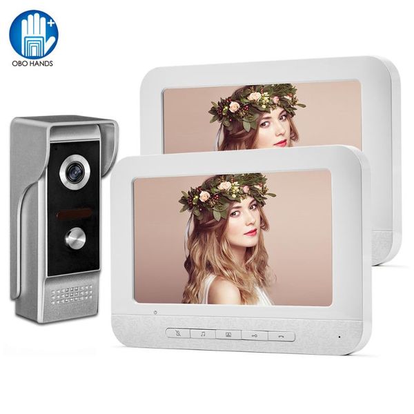 

video door phones 7'' wired intercom system doorbell camera ir night vision phone 2 monitors for home apartment 100 meters