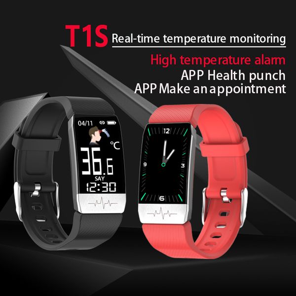 

new t1s smart watch bracelet women men kid body temperature measure blood pressure oxygen heart rate monitor health smart wristbands