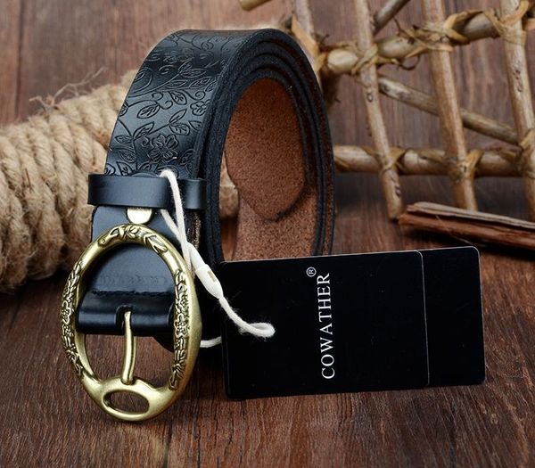 

cowather summer cow embossing leather belts for women strap female pin buckle cintos feminios y200501, Black;brown