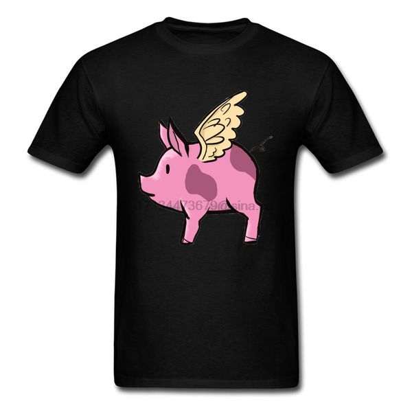 

flying piglet 2020 cute pink pig printed men black t shirt cartoon black tees summer clothes mens casual t-shirt funny
