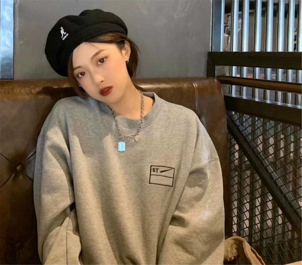 

2020 new round neck cotton men and women hoodies couples loose and thin fashion all-match sweater size m-2xl, Black