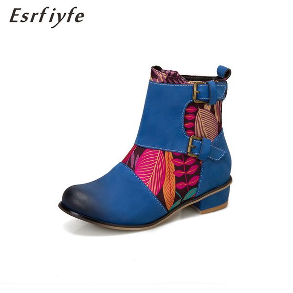 

esrfiyfe new fashion chinese style women ankle boots floral print high heel ladies shoes party dancing basic leather boots girls, Black