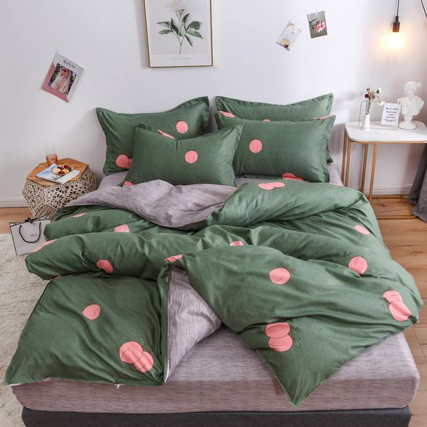 

bedding sets peach fruit green gray pattern bed cover set kid duvet child sheets and pillowcases comforter 61070
