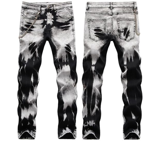 Beliebte Hot Streetwear US Hiphop Snowflake Retro Wahsed Jeans Stretch Slim Herrenhose High Street Zipper Fly Pantssukv35QO