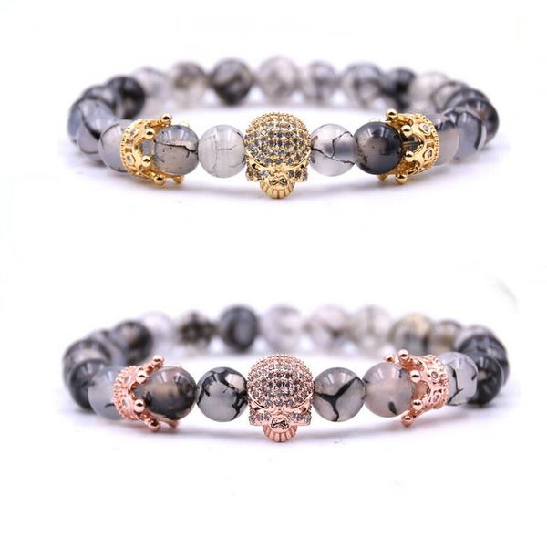 

beaded, strands luxury gold crown beads bracelet natural stone men charm energy balance friendship bracelets for jewelry, Black