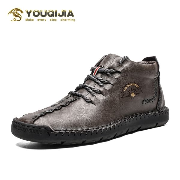 

snow boots men warm handmade casual genuine leather shoes men comfortable flat lace-up shoes male hiking boots big size38-50, Black