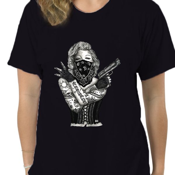 

selling marilyn tshirt hip hop fashion t shirt for men sinister gang gang shooter with gun t-shirts tattoo 9640d