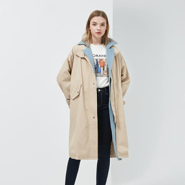 

spring new fashion fake two trench female windbreaker women casual trench office lady wild loose trench, Tan;black