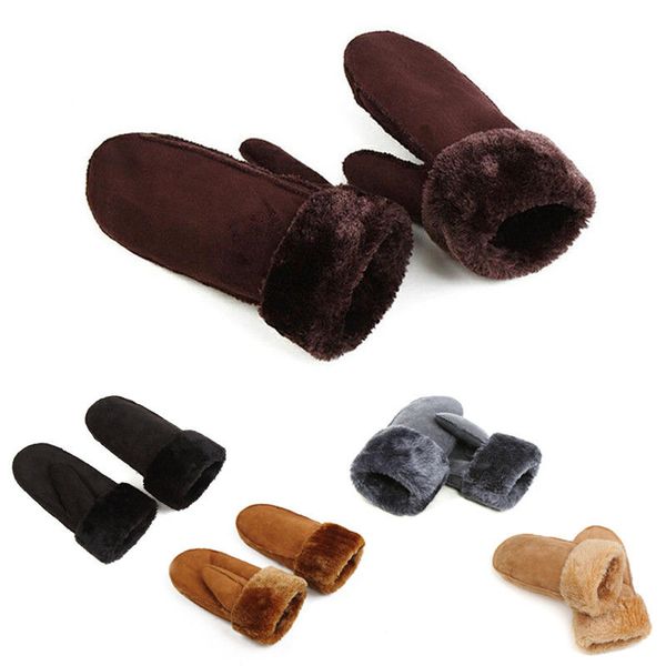 

five fingers gloves winter 2021 warm faux fur women fashion mittens for 5 colors female windproof glove, Blue;gray