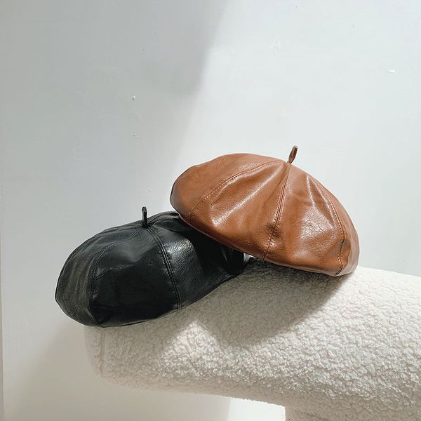 

m261 autumn winter women's fashion pu leather hat painter cap beret, Blue;gray