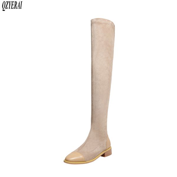 

new winter over knee boots genuine leather women boots stretch fashion cowhide socks woman warm women shoes, Black