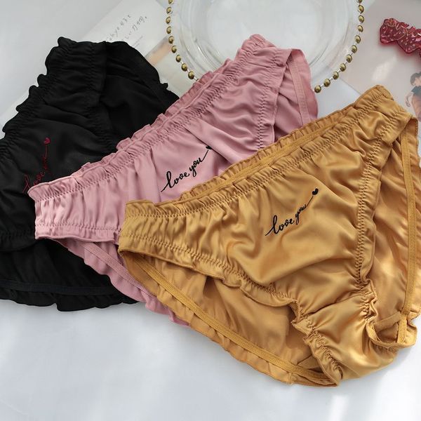 

new underwear women panties silk satin briefs ropa interior femenina string bielizna damska majtki damskie bragas mujer, Black;pink