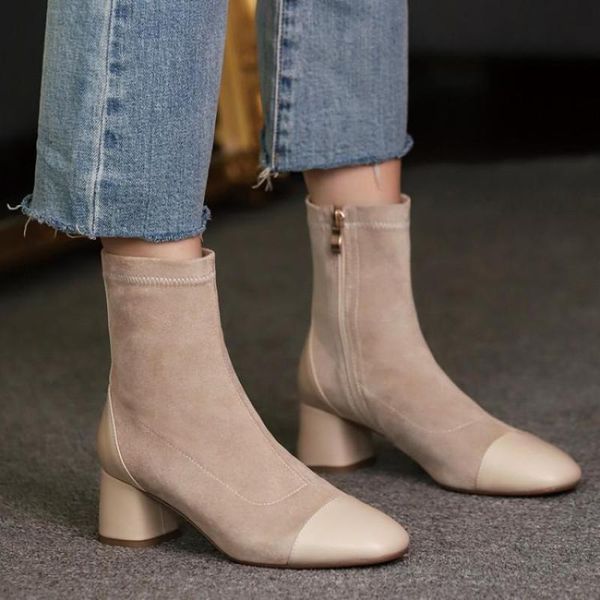 

boots black ankle for women 2021 short medium heel elastic socks