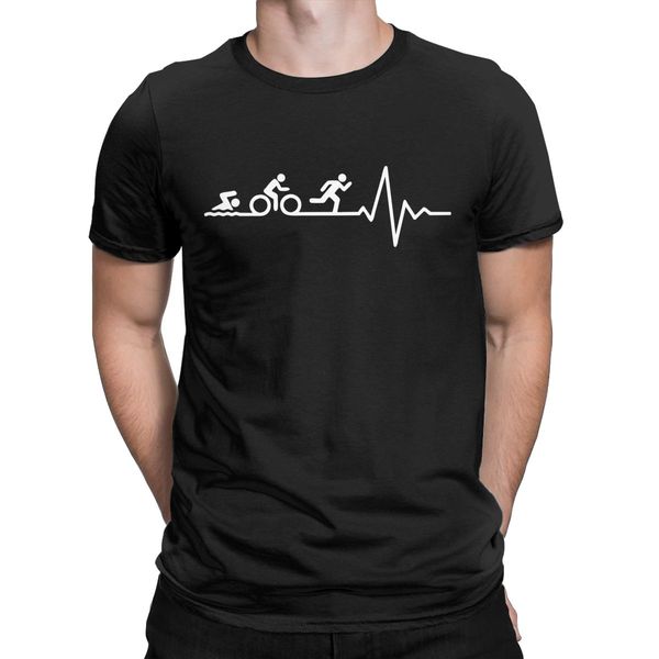 

men's triathlon life heartbeat t shirt swim bike run 100% cotton clothing fun short sleeve crewneck tee shirt plus size t-shirts