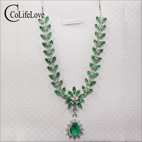 

colife jewelry luxurious emerald necklace for wedding 51 pcs natural zambia emerald silver necklace 925 silver jewelry
