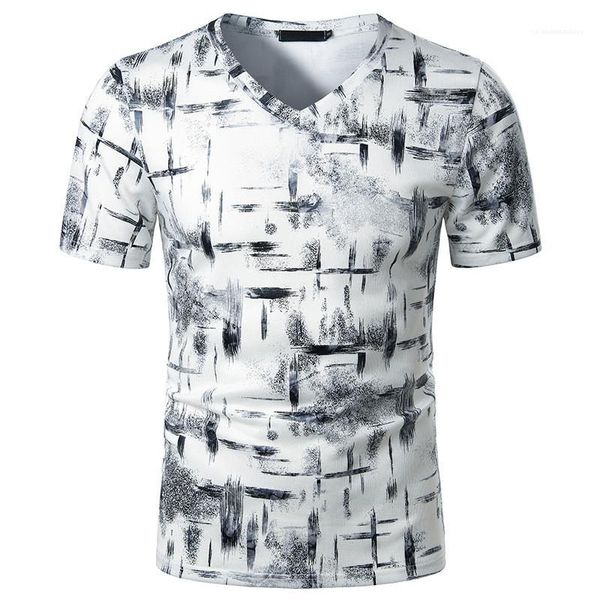 

v-neck short sleeve pullover mens tees mens clothing summer mens tshirt designer geometric pannelled tees casual, White;black