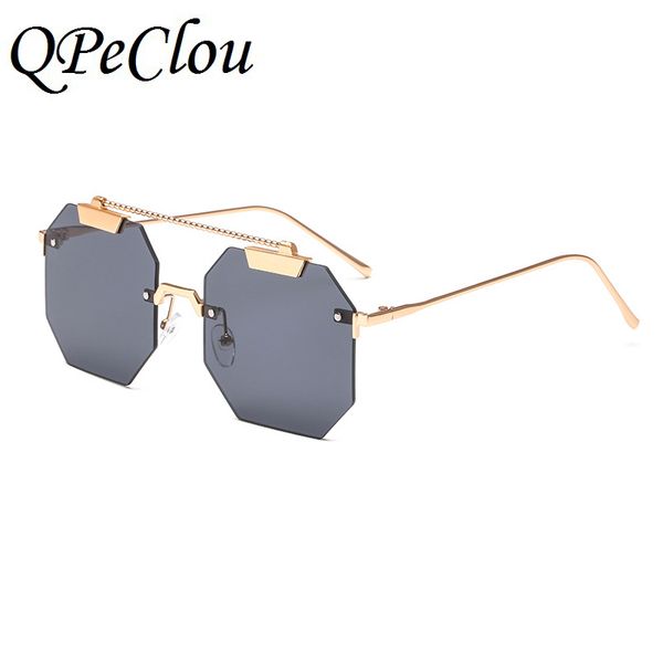 

qpeclou 2020 new vintage metal polygon sunglasses women fashion big rimless mirror sun glasses men punk shades, White;black