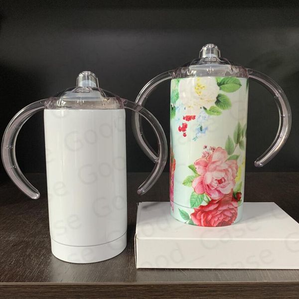 

sublimation heat transfer 12oz thermos mugs kids baby milk cups with handle double walled stainless steel diy blank vacuum bottle f92505