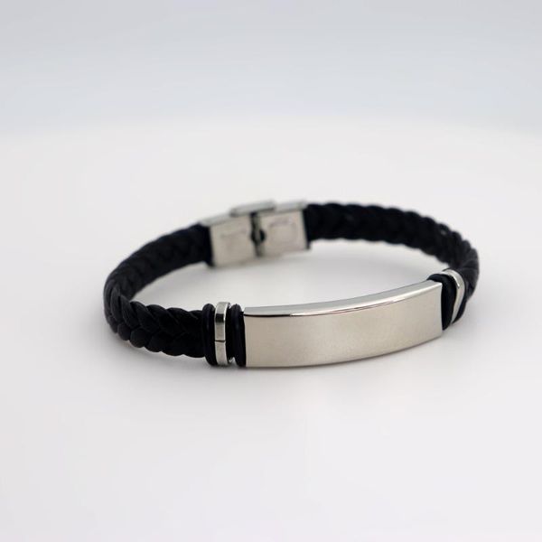 

charm bracelets 1pcs fashion luxury classic black stainless steel clasp braided leather bracelet men for women lover bangle gif, Golden;silver