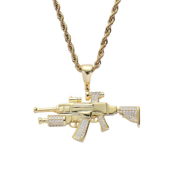 

hip hop men jewelry cz gun shape pendant&necklace party jewelry gift cn214, Silver