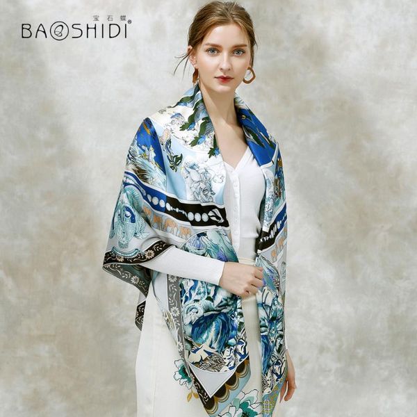 

scarves [baoshidi]100% silk fashion women scarf,16m/ thick infinity 132*132 winter scarves, gifts lady pure shawl, Blue;gray