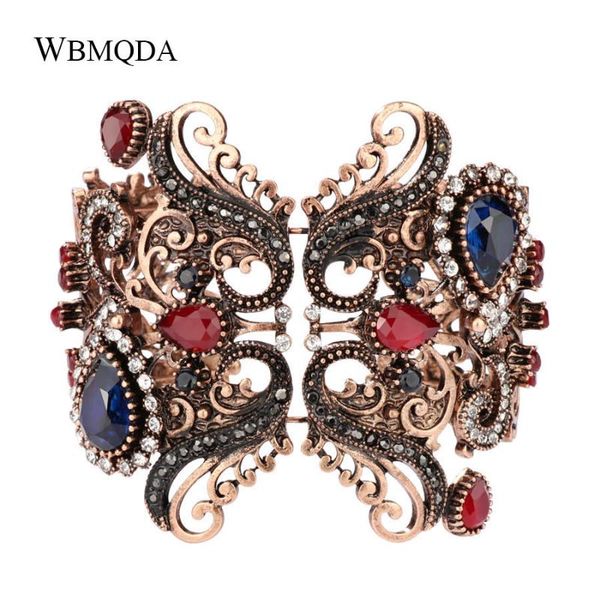

wbmqda unique colored cuff bangles vintage crystal antique gold bracelets for women boho statement jewelry gift, Black