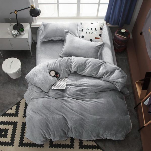 

bedding sets fleece warm twin full  king size set gray brown duvet/quilt cover bed fitted sheet ropa de cama parrure lit