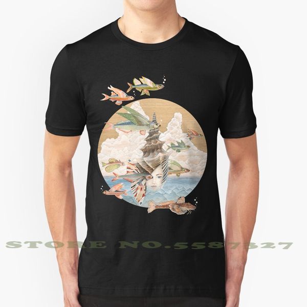 

sea dream black white tshirt for men women sea fish woman underwater scuba marine acrylic surreal surrealism hand painted wave