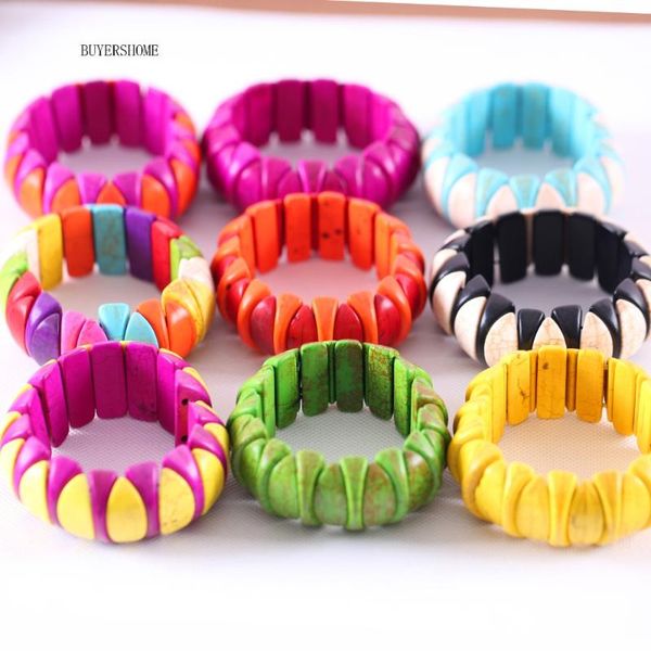 

supply women jewelry gift cord bangle stretch natural stone beads red green white purple yellow howlite bracelet 8" 10pcs h610, Black