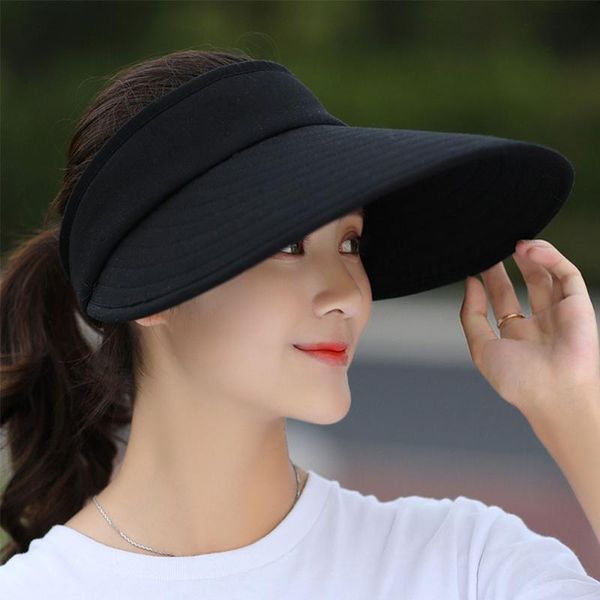 

wide brim hats outdoor easy to carry beach visors summer lightweight camping adjustable polyester foldable portable women sun hat sunscreen, Blue;gray