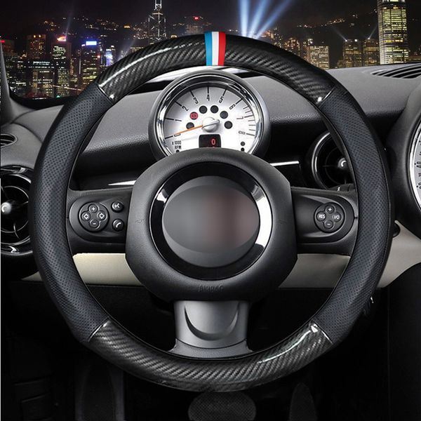 

midoon carbon fiber cow leather car steering wheel cover for mini f60 f56 f55 f54 r52 cooper clubman cabrio countryman