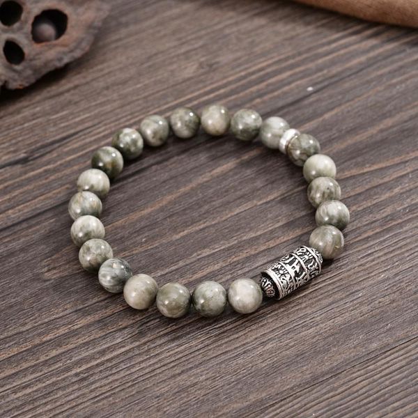 

grey eagle eye stone tibetan buddhist mantra charm bracelets stretchy om mani padme hum yoga jewelry, Golden;silver