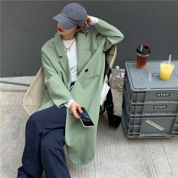 

autumn winter women minimalist long coat full sleeve single breasted loose solid color casual ladies overcoat elegant plus size, Black