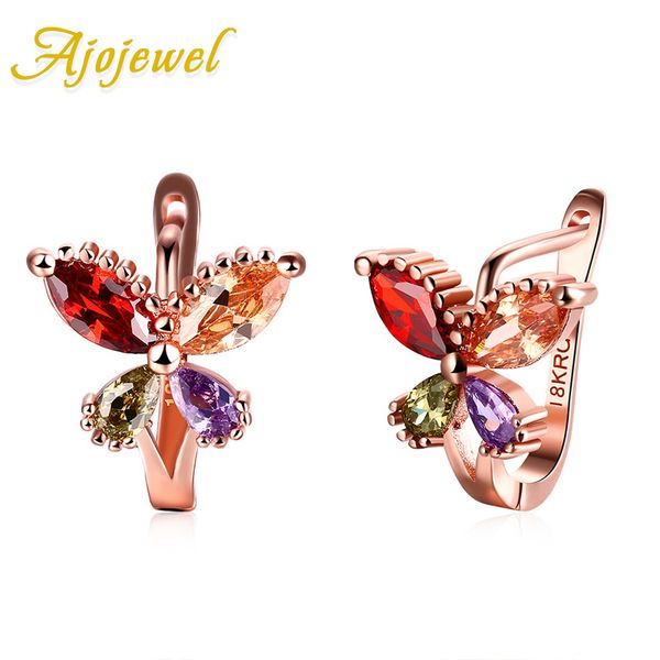 

stud ajojewel colorful cubic zircon butterfly earings women golden clip on earrings fashion animal jewelry wholesale, Golden;silver