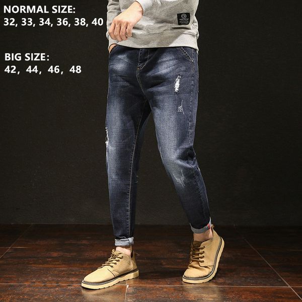 

ripped jeans men blue distressed denim streetwear plus size mens brand 42 48 man cowboy pants loose harem stretch jean trousers