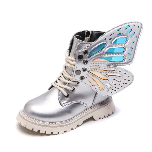 

christmas gifts new fashion girl boots silver princess shoes with butterfly autumn winter boots non-slip for kids, Black;grey