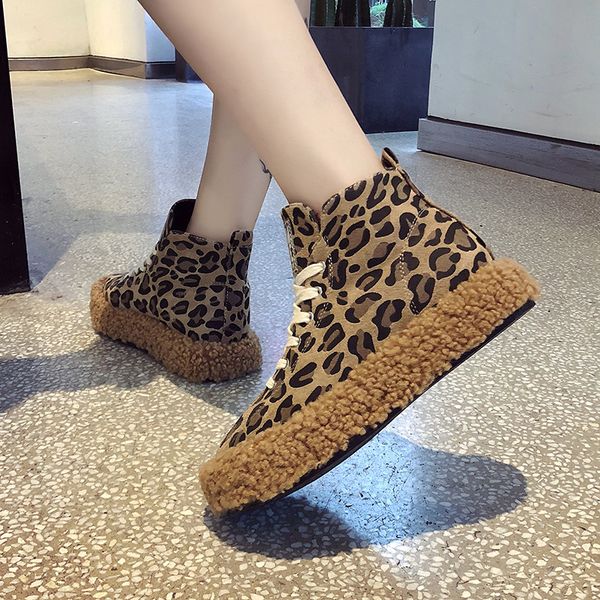 

rock shoes woman women's boots autumn flat heel plush round toe luxury designer lace up boots-women winter footwear booties, Black